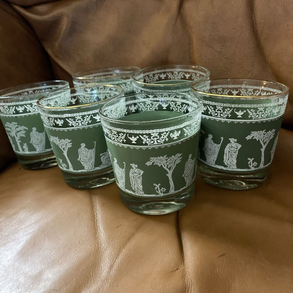 VTG Wedgwood Jasperware Hellenic Jeanette Green Greek Cocktail Glasses Set of 6